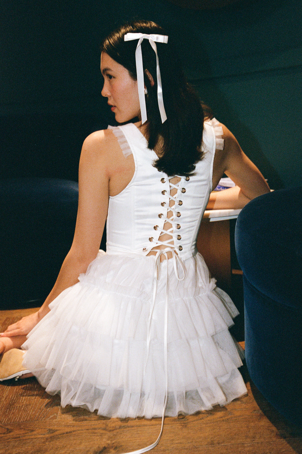 Ellia Corseted Mini Dress - Feather White