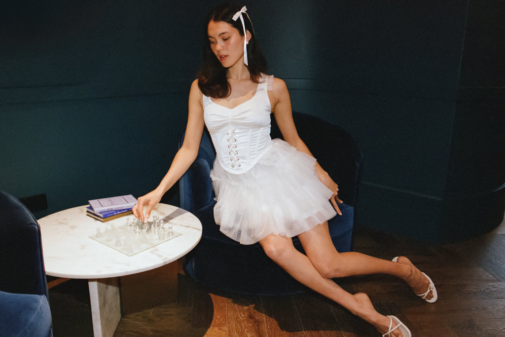 Ellia Corseted Mini Dress - Feather White