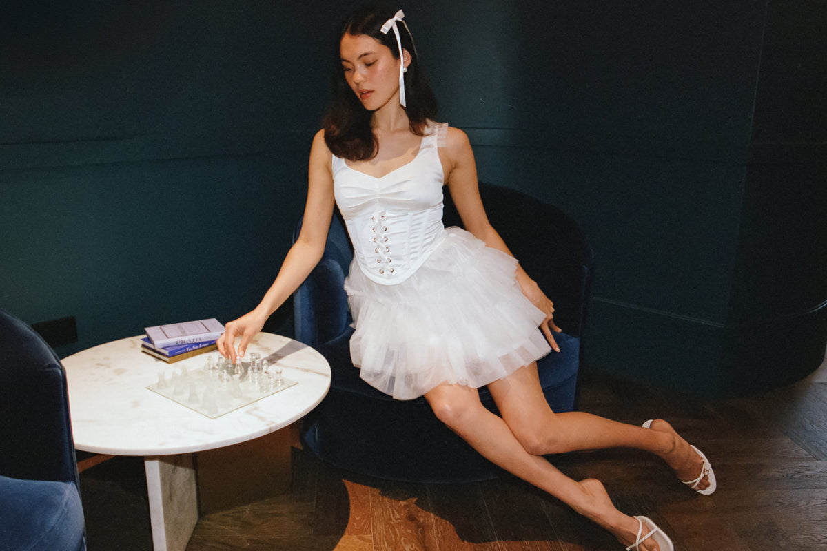 Ellia Corseted Mini Dress - Feather White