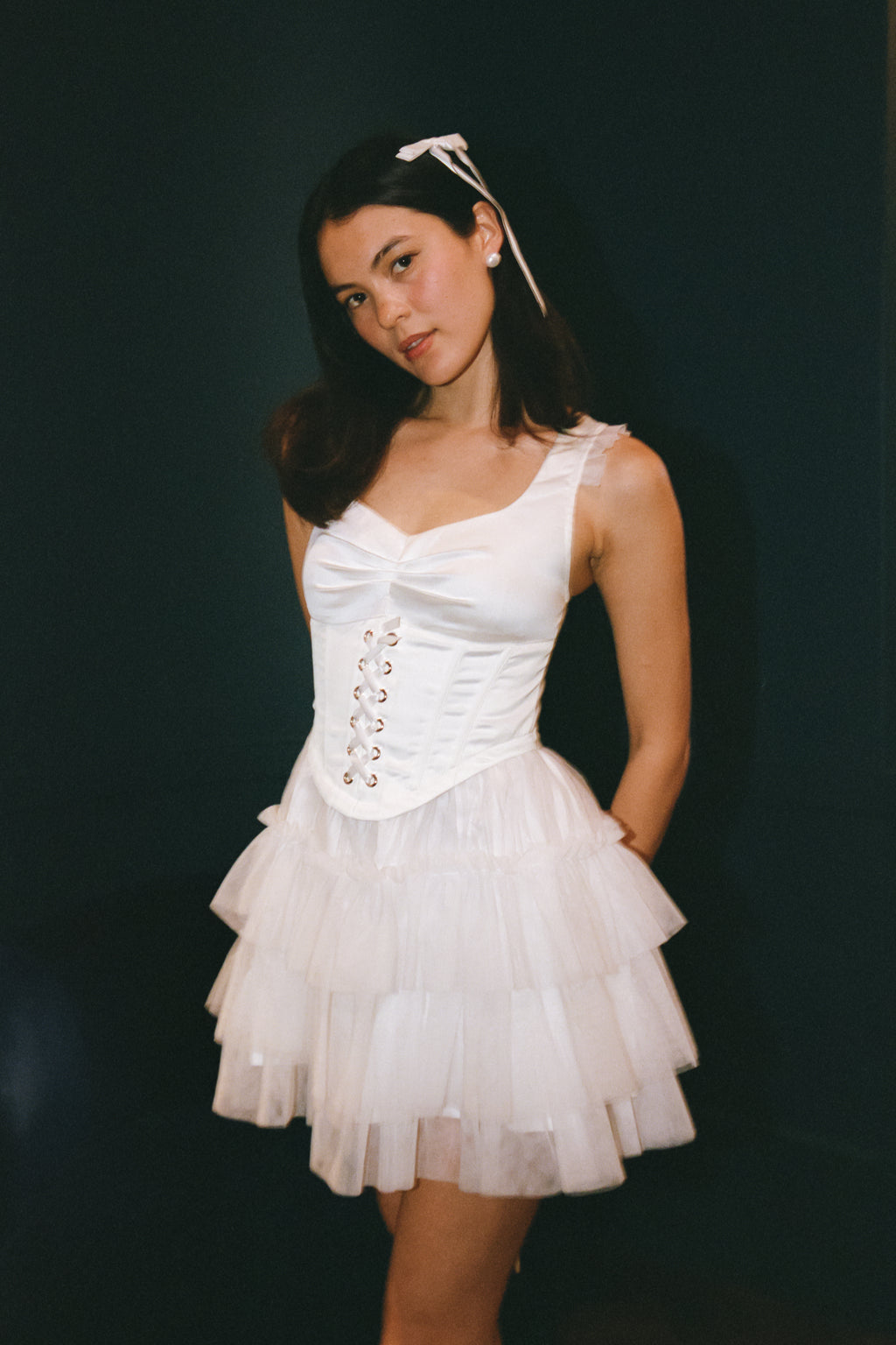 Ellia Corseted Mini Dress - Feather White