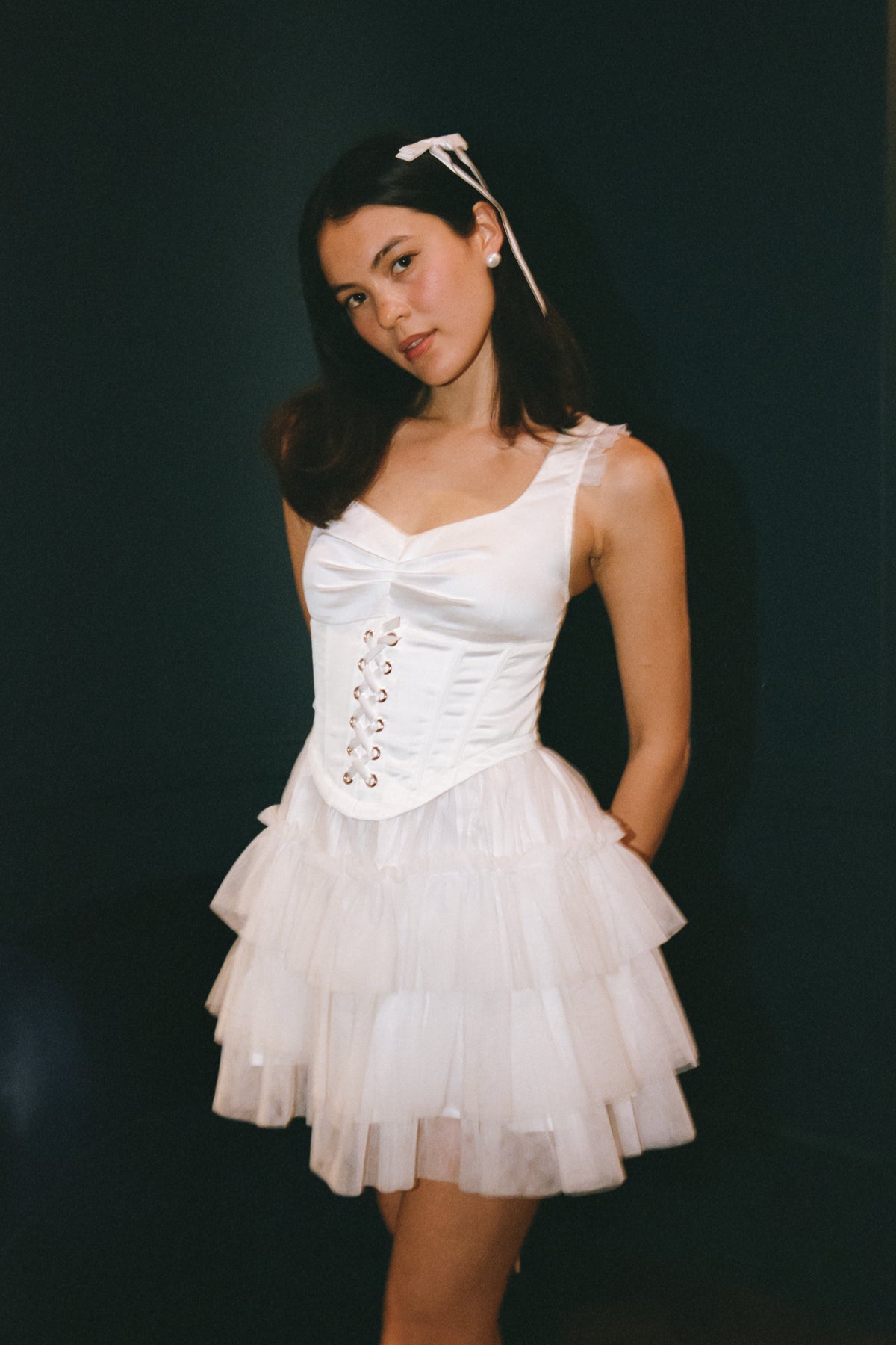 Ellia Corseted Mini Dress - Feather White