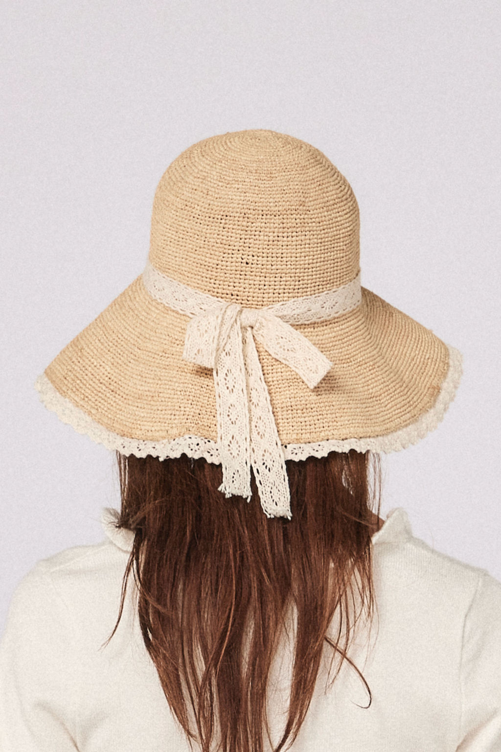 Emera - Lace Trimmed Raffia Straw Hat