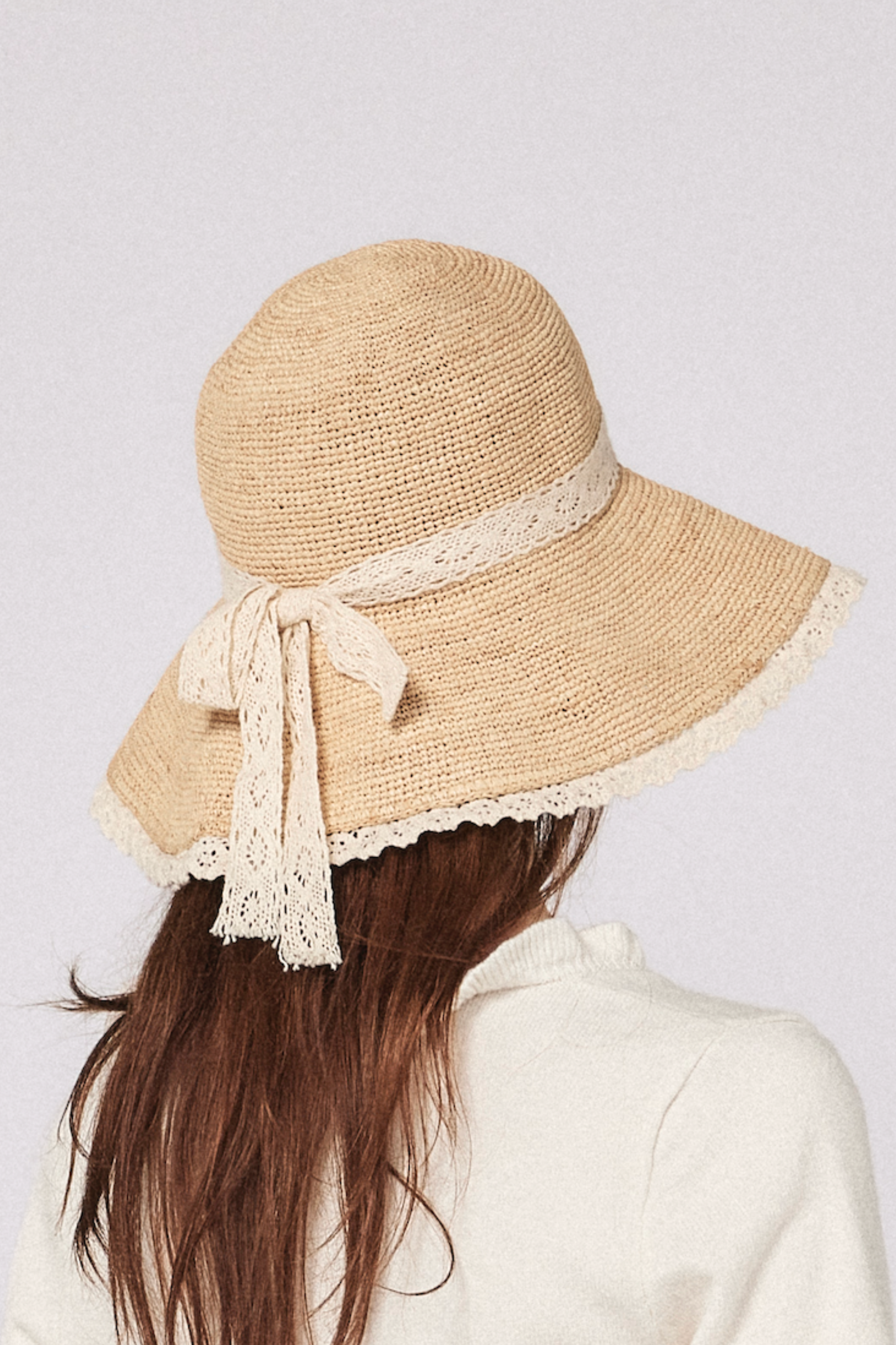 Emera - Lace Trimmed Raffia Straw Hat