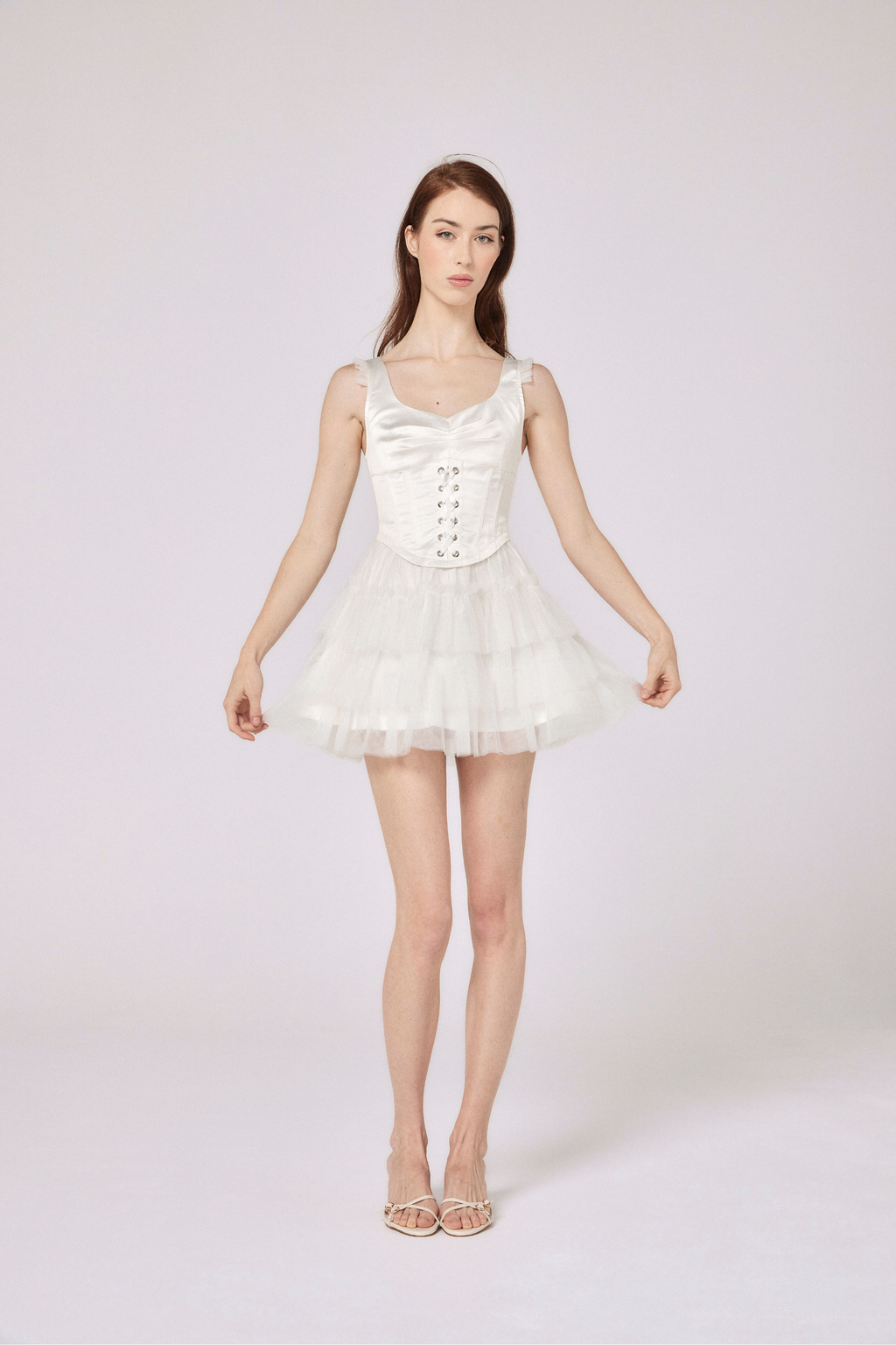 Ellia Corseted Mini Dress - Feather White