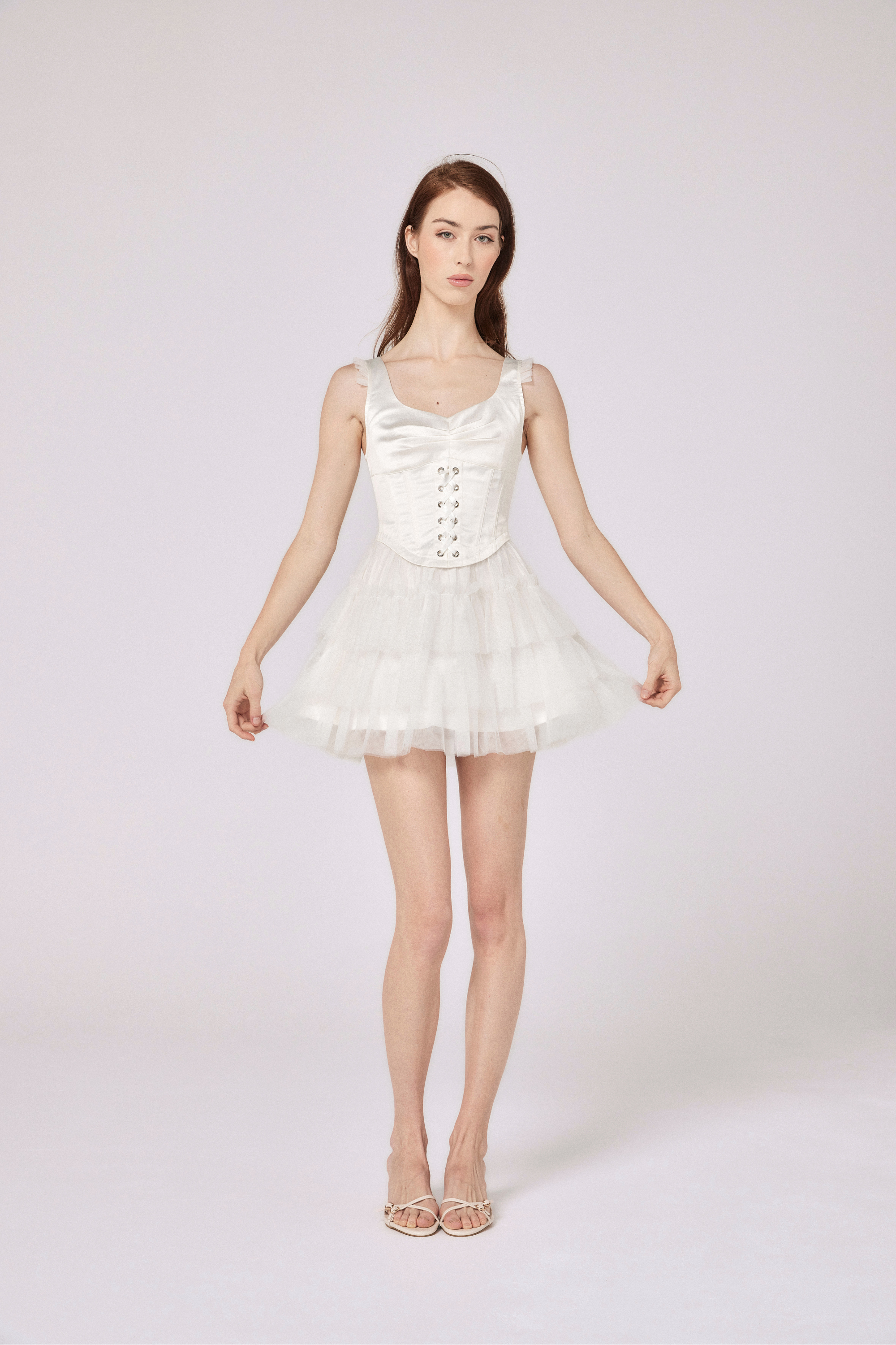 Ellia Corseted Mini Dress - Feather White