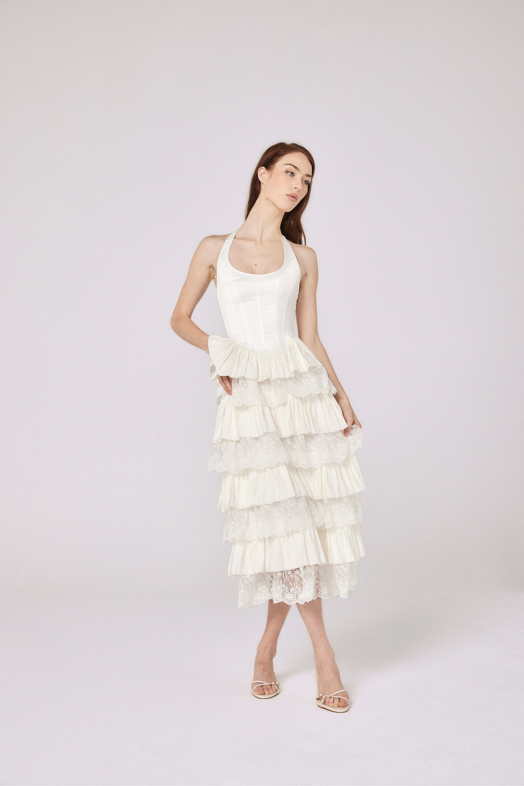 Alara Corseted Midi Dress - Soft White