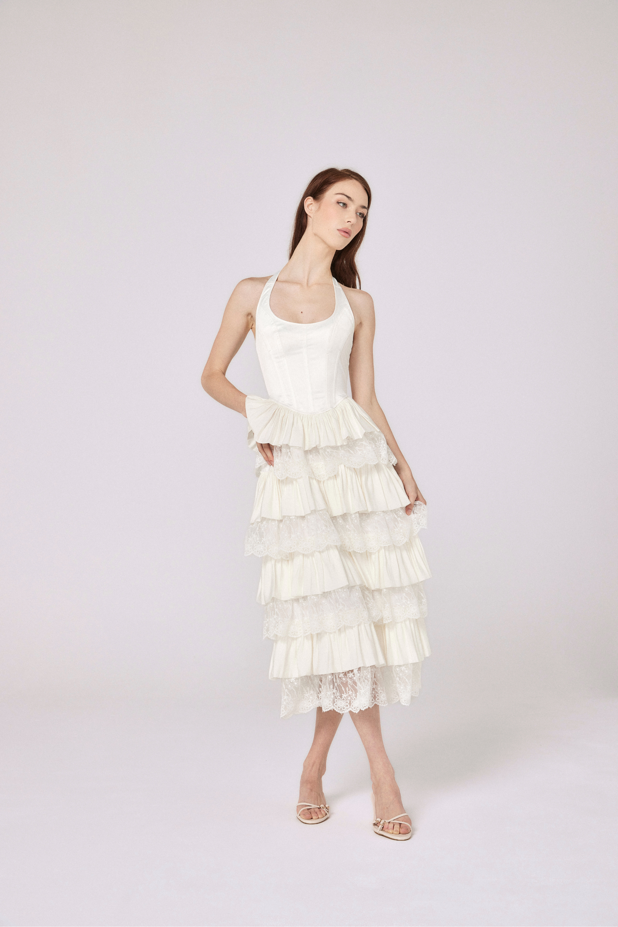 Alara Corseted Midi Dress - Soft White