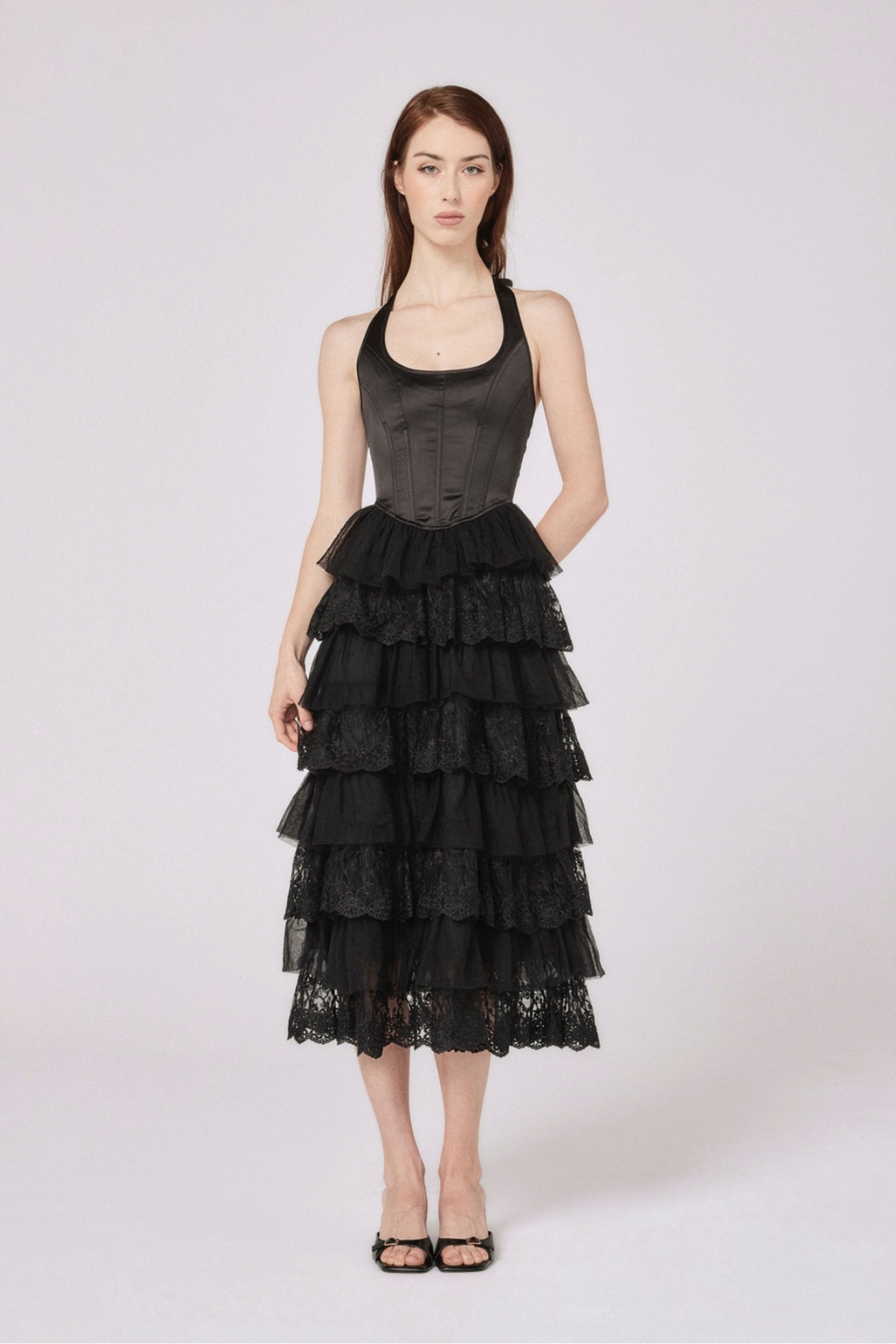 Alara Corseted Midi Dress - Noir Black