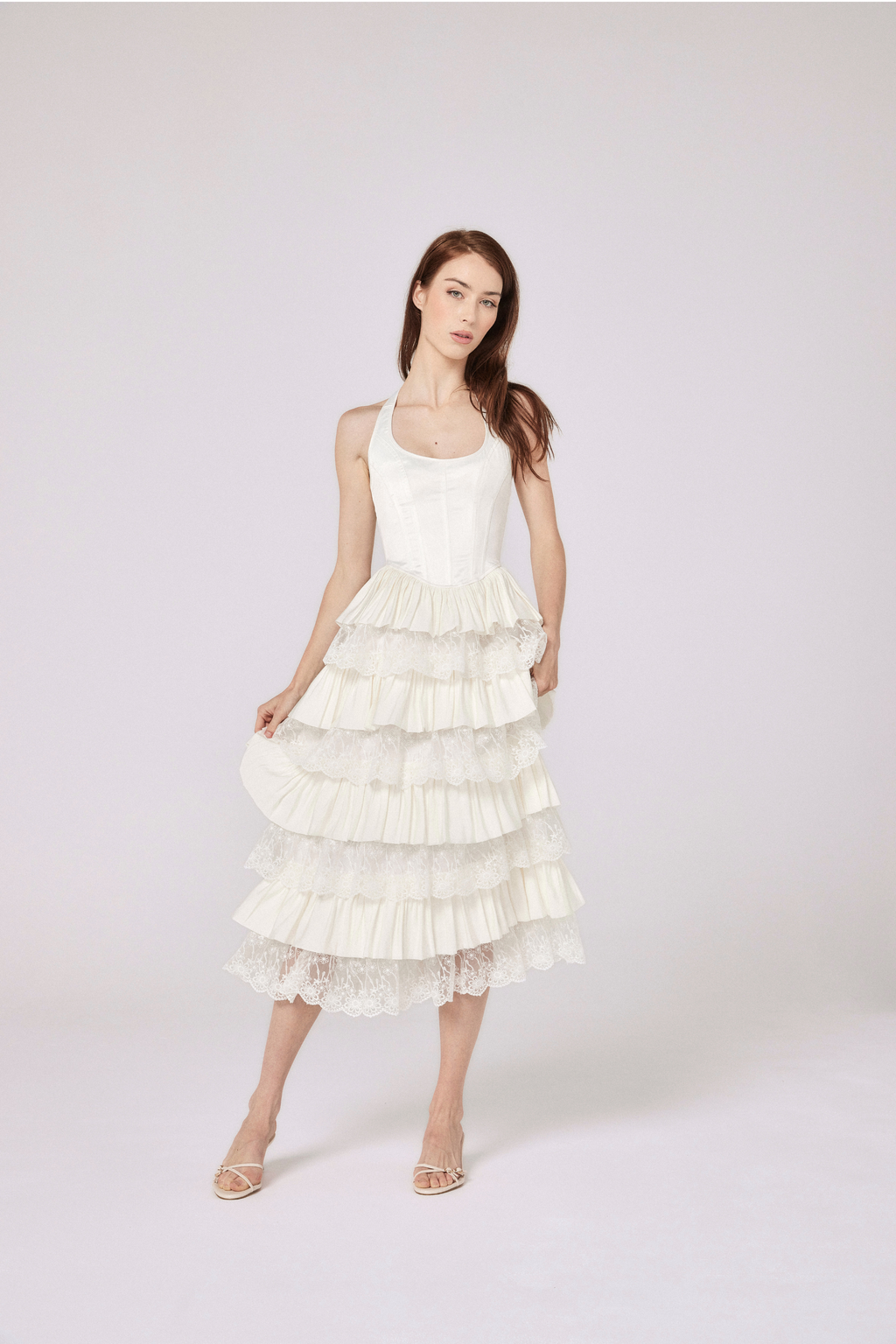 Alara Corseted Midi Dress - Soft White