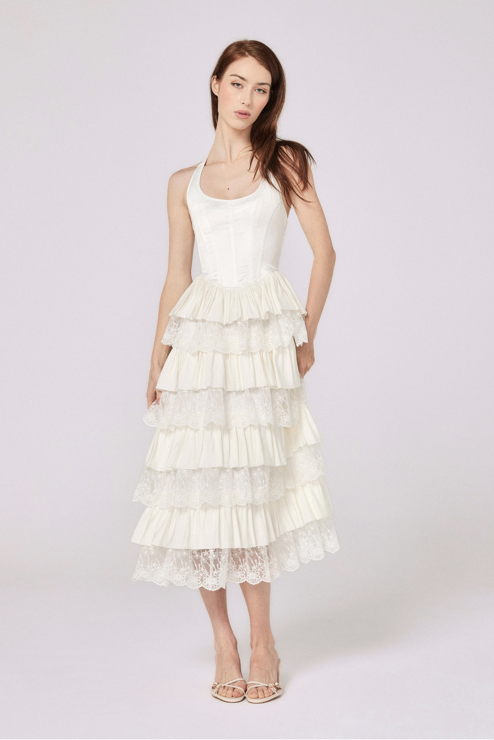 Alara Corseted Midi Dress - Soft White