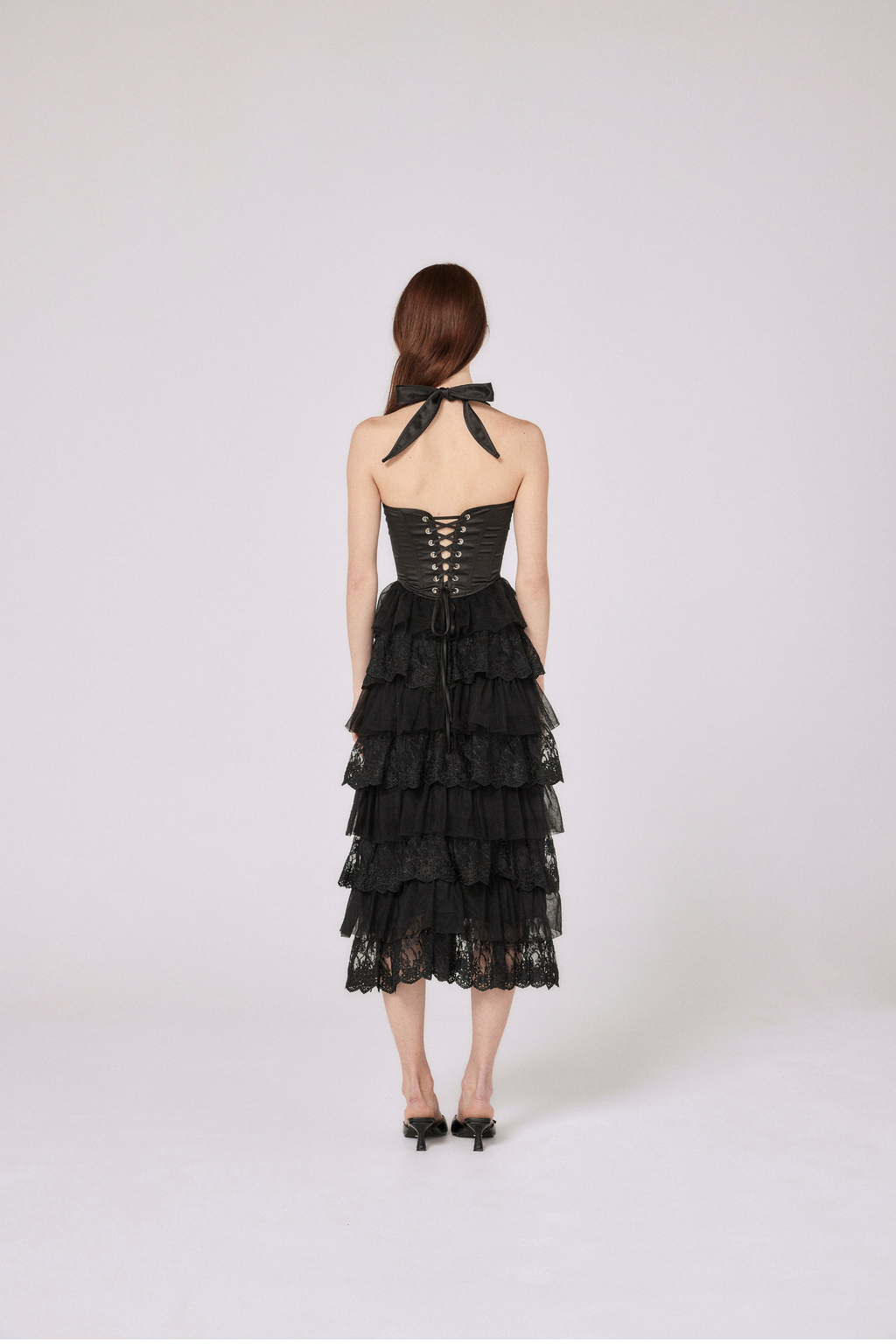 Alara Corseted Midi Dress - Noir Black