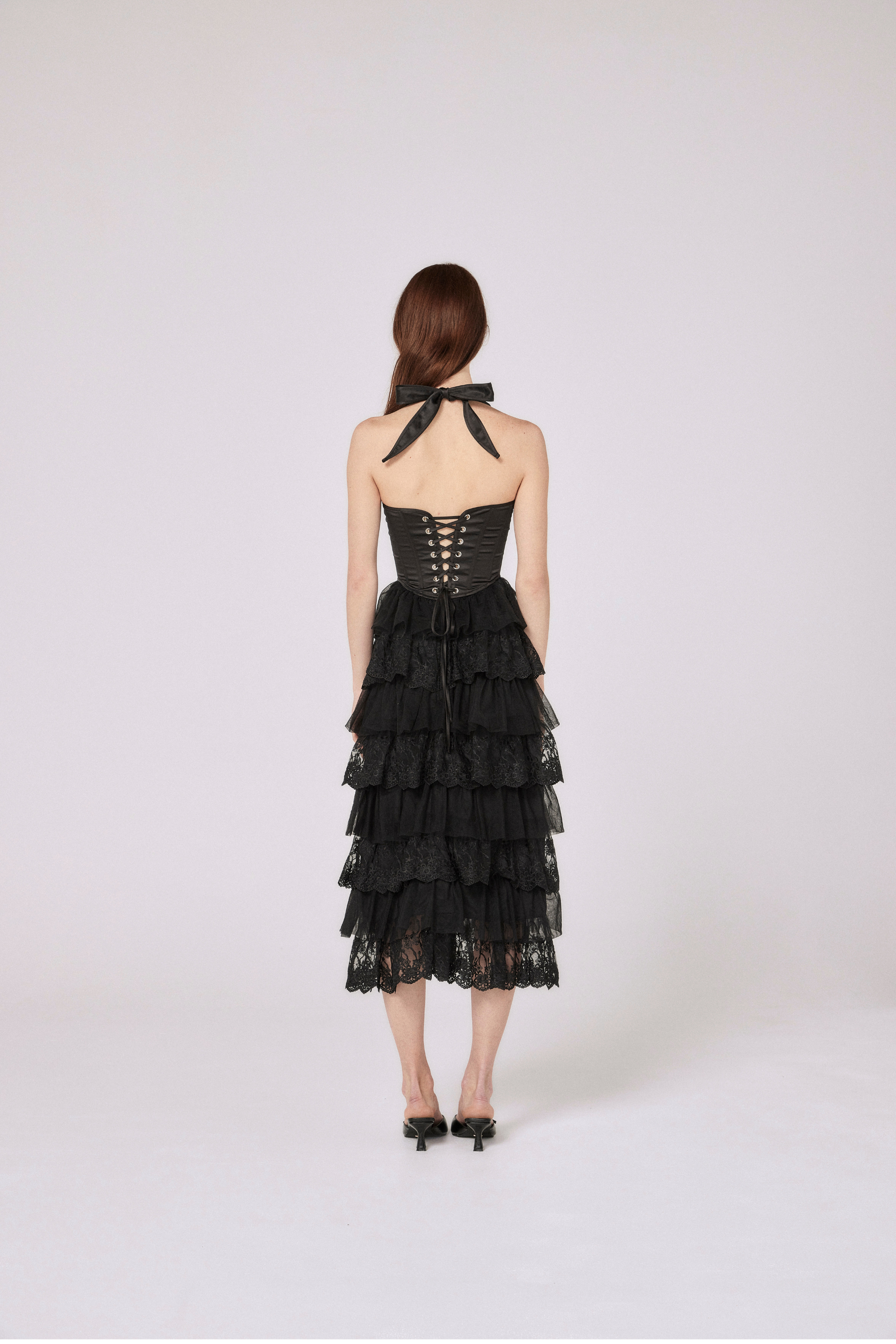 Alara Corseted Midi Dress - Noir Black