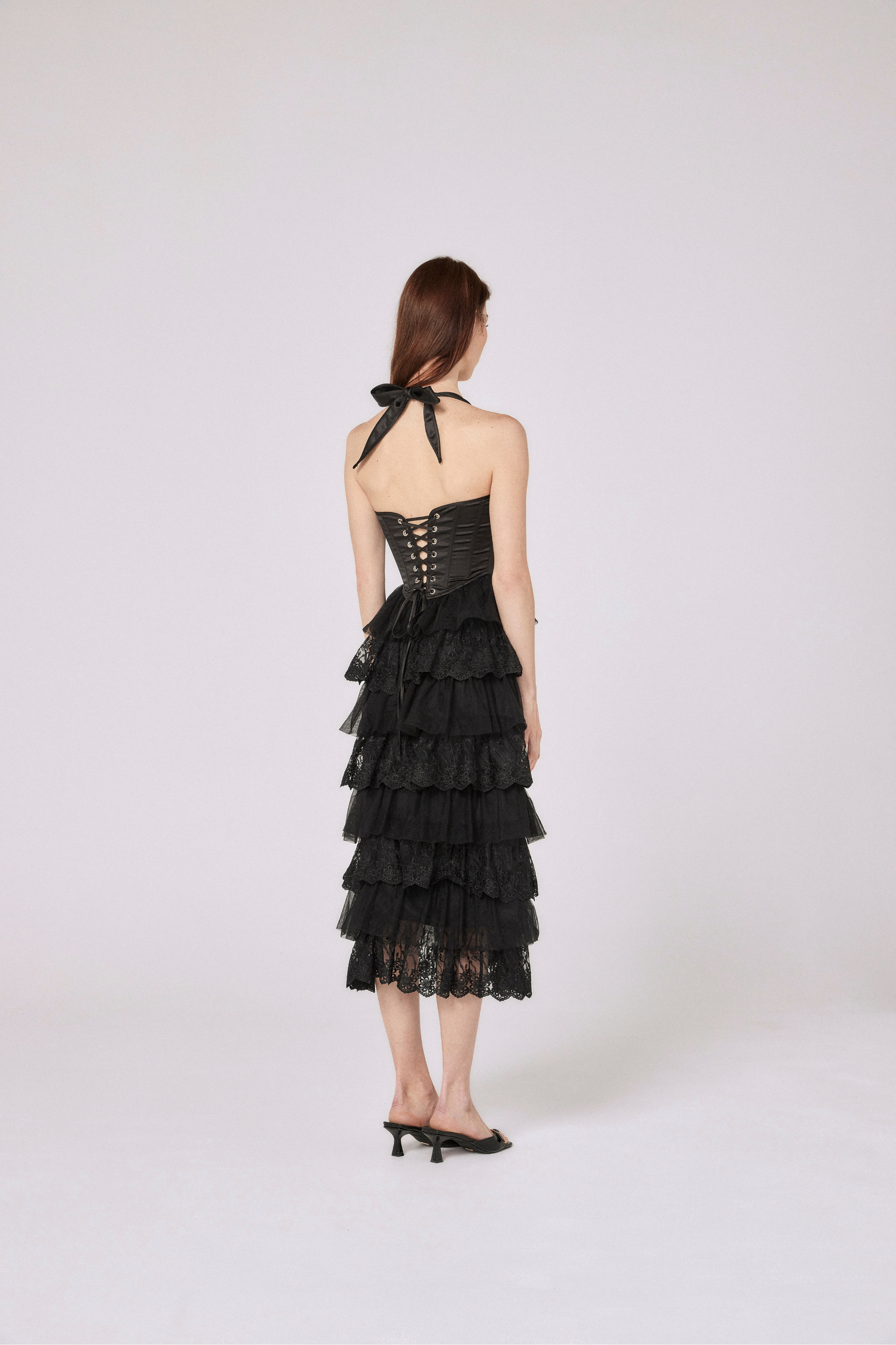 Alara Corseted Midi Dress - Noir Black