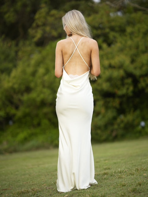 Belle Lace Peekaboo Bias Maxi Dress