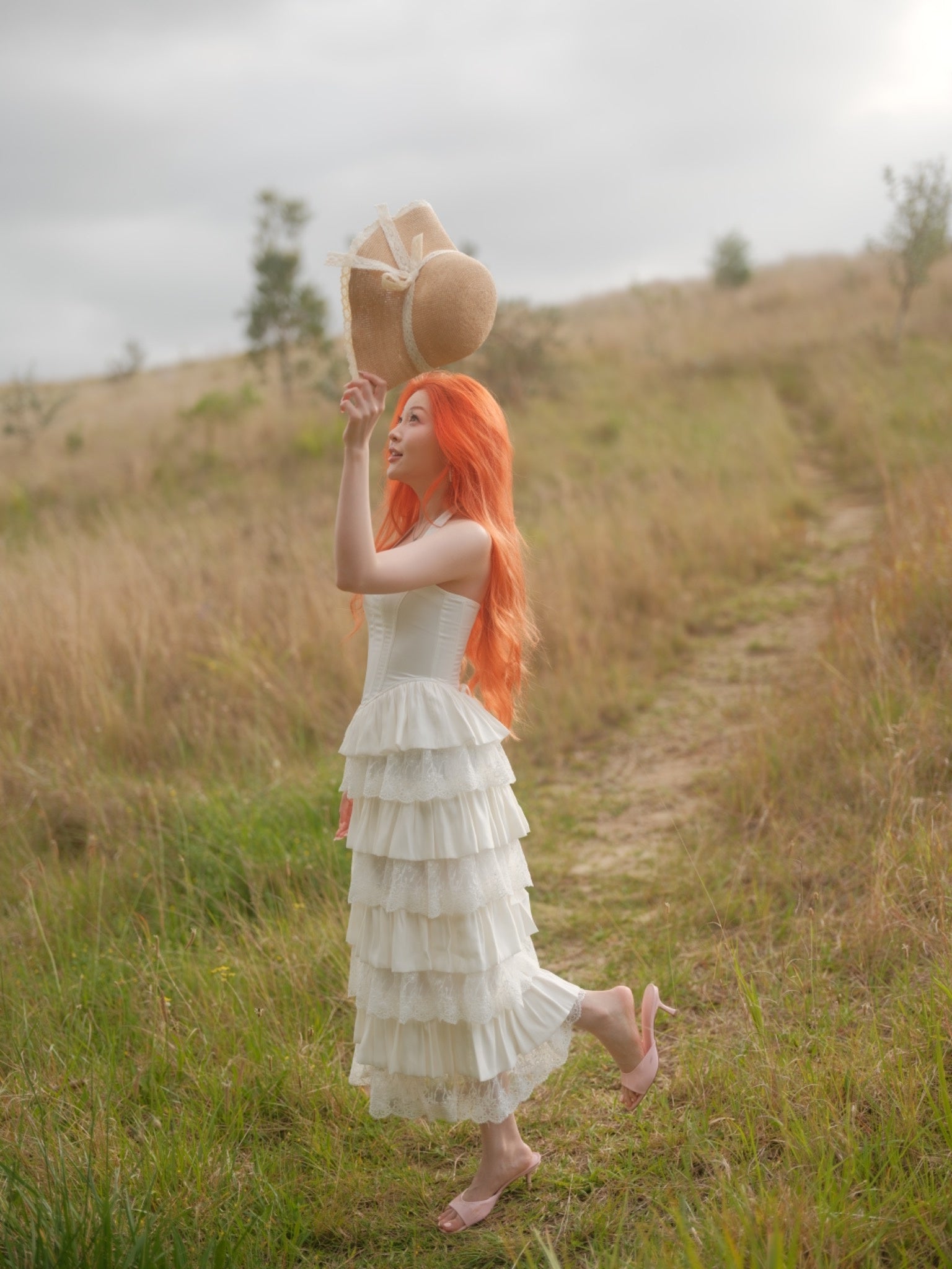 Emera - Lace Trimmed Raffia Straw Hat