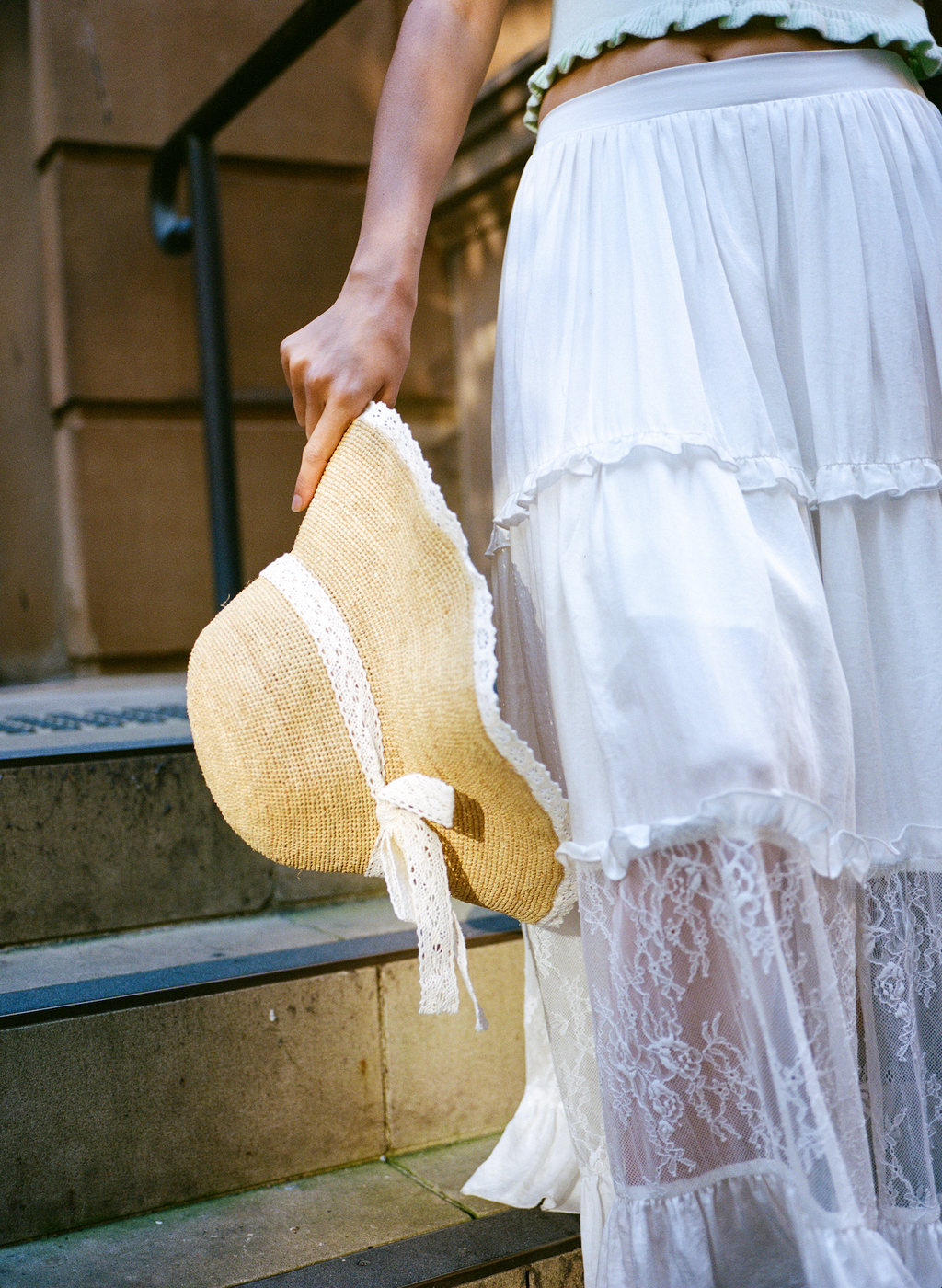 Emera - Lace Trimmed Raffia Straw Hat